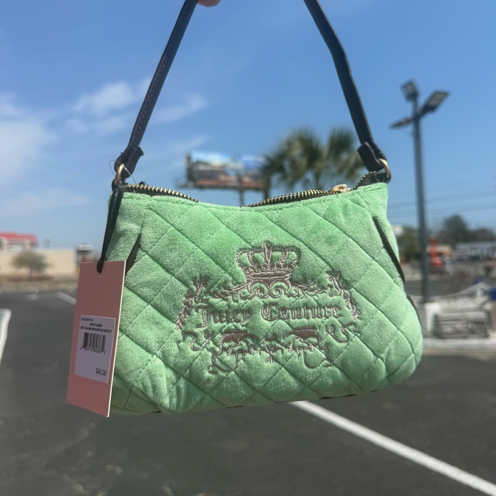 Juicy Couture Mini Shoulder Bag Green Velour Quilted Y2K Rare NWT